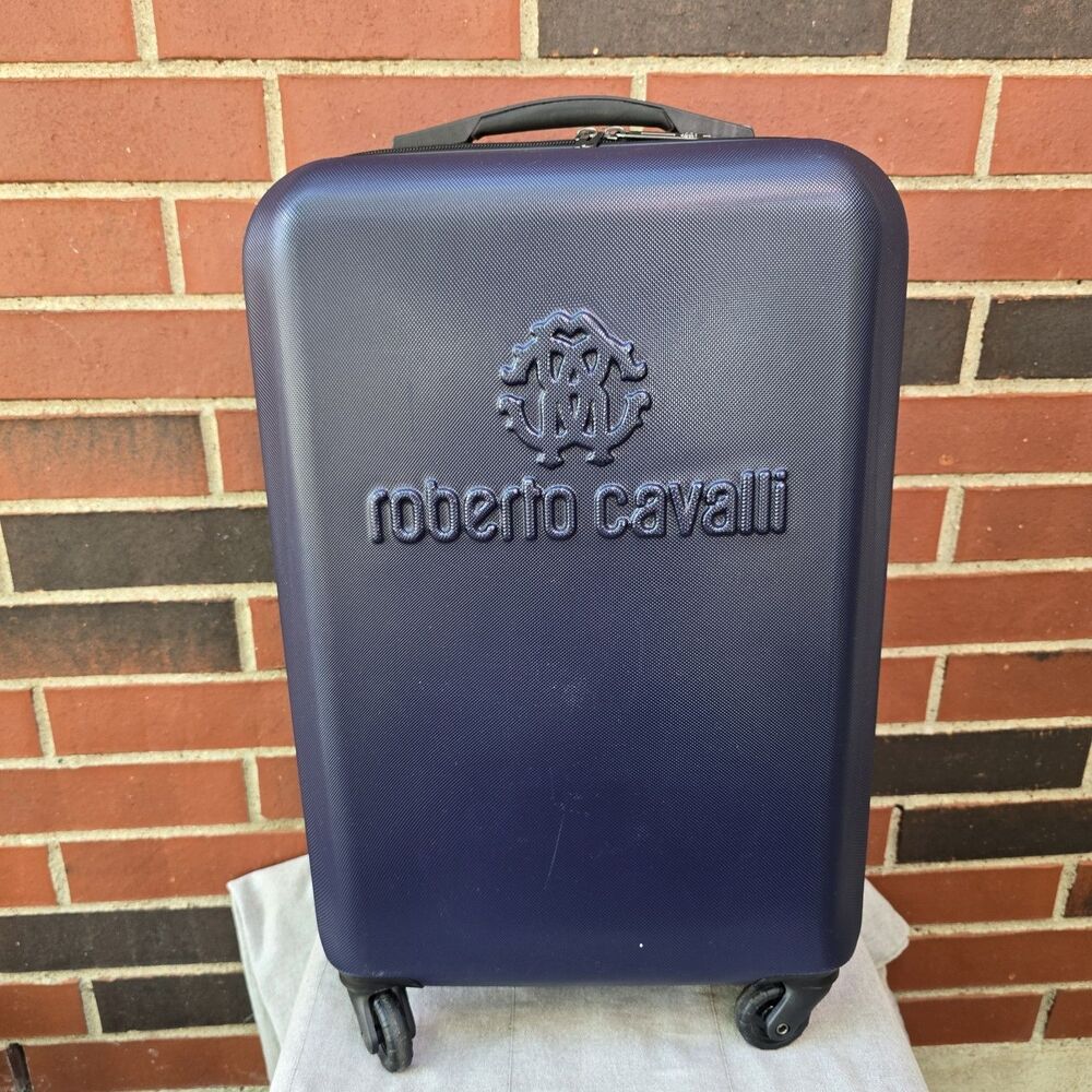 19" Roberto Cavalli Navy Carry On Suitcase Bag Spinner 360 Great Pre-owned Condi